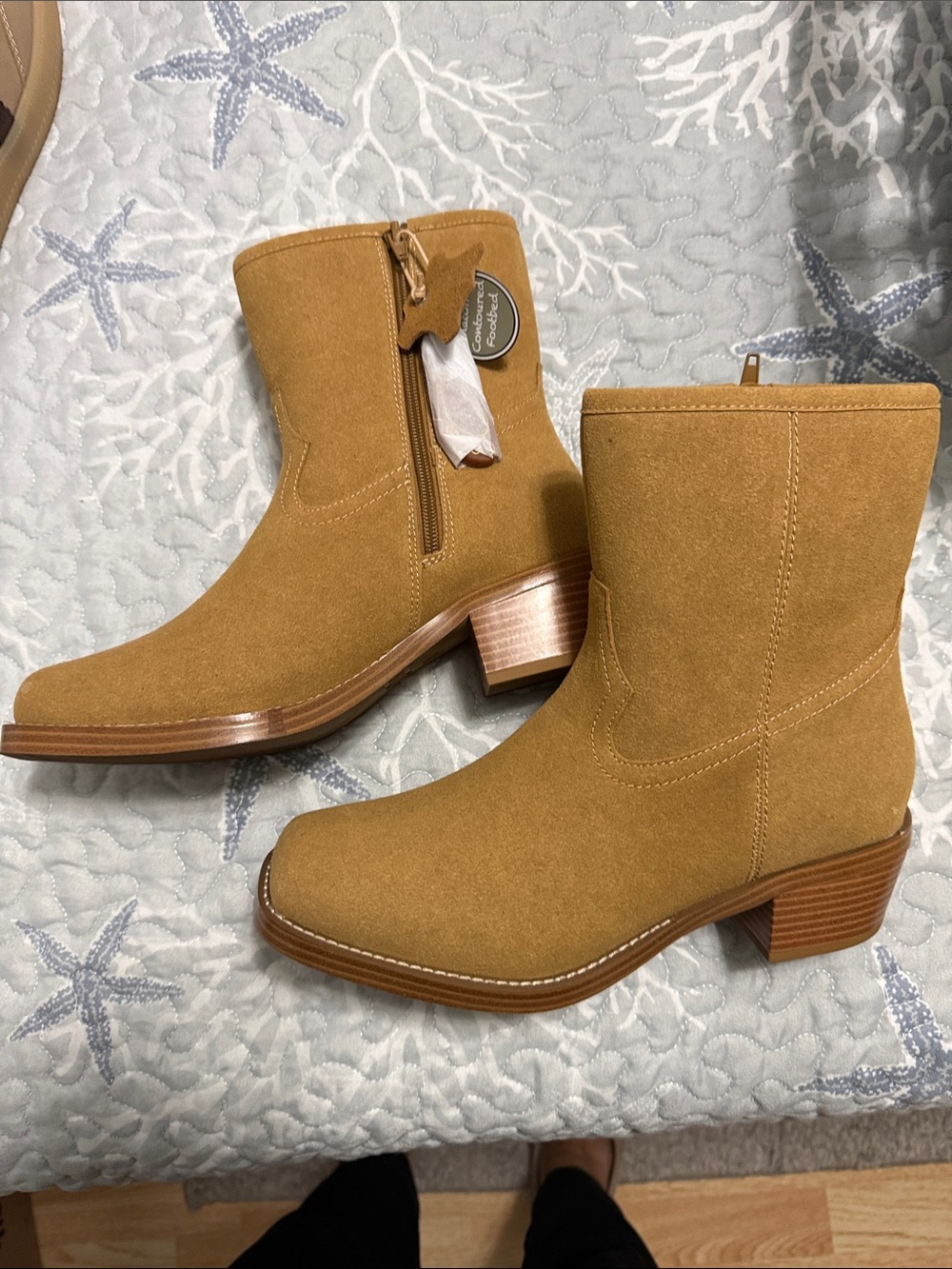 MIA Tan Suede Mid-Calf Ankle Boots with Block Heel